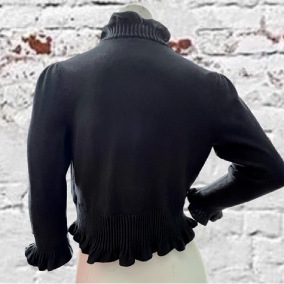 INC Black Ruffle Cropped Cardigan Sweater Jacket Size Medium - Picture 4 of 11